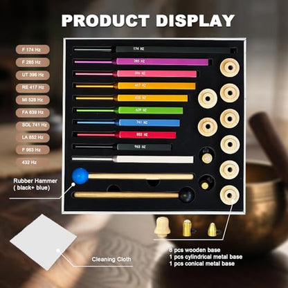 10-Piece Complete Solfeggio Tuning Fork Set with Case - 174Hz-963Hz & 432Hz - Professional Healing Kit with Mallets, Wooden & Metal Bases for Therapy, Meditation, Yoga - size: Solfeggio 10 set Multicolour
