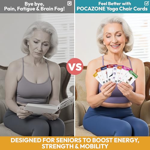 Chair Yoga for Seniors Over 60 Book and Chart, 30 Poses with Video Guide, Spiral Bound, Large Print, 30-Day Laminated Chart, Seated Exercises for Weight Loss, Flexibility - color: Chair yoga Card