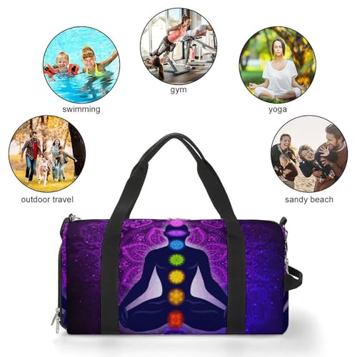 Seven Chakra Yoga Meditation Lotus Purple Mandala Large Capacity Portable Fitness Bag, Easy to Carry - color: Seven Chakra Yoga Meditation lotus purple man