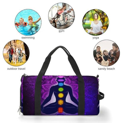 Seven Chakra Yoga Meditation Lotus Purple Mandala Large Capacity Portable Fitness Bag, Easy to Carry - color: Seven Chakra Yoga Meditation lotus purple man