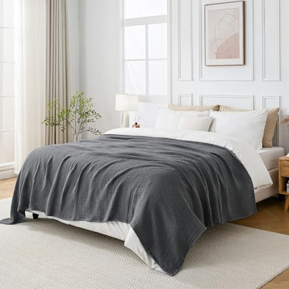 Esterra Muslin Twin Size Cozy Soft Lightweight Pre-Washed Cotton Blanket, All Season Breathable 4-Layer Gauze Blanket Throw for Couch Bed, Dark Gray, 66x90 Inches - color: 11 - Dark Gray, size: Twin (66"x90")