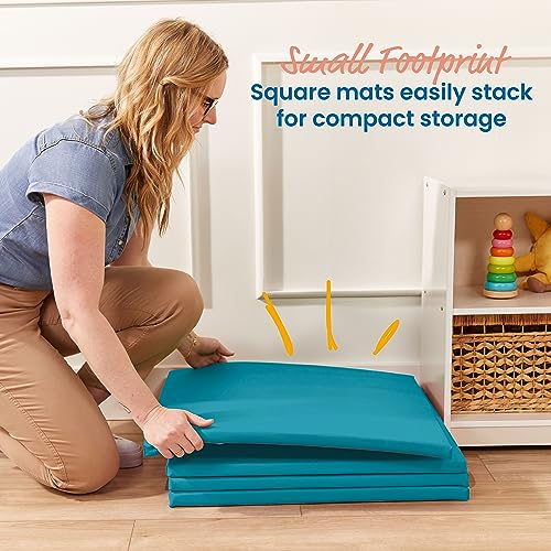 ECR4Kids SoftZone Play Patch Activity Mat Squares, Modular Playmat, Turquoise, 4-Pack - color: Turquoise