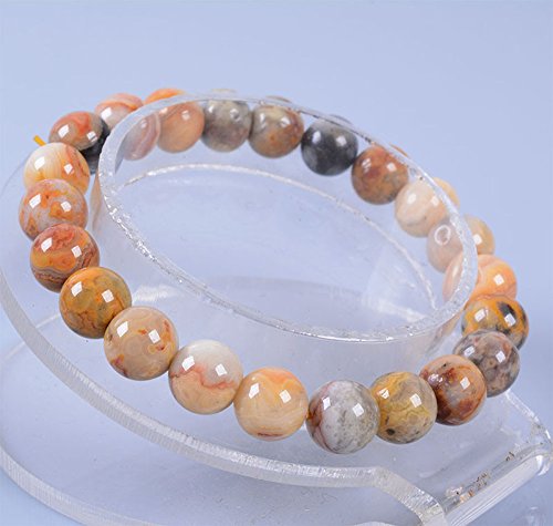 Justinstones 8mm Round Beads Stretch Bracelet 7 Inch Unisex - color: Crazy Lace Agate