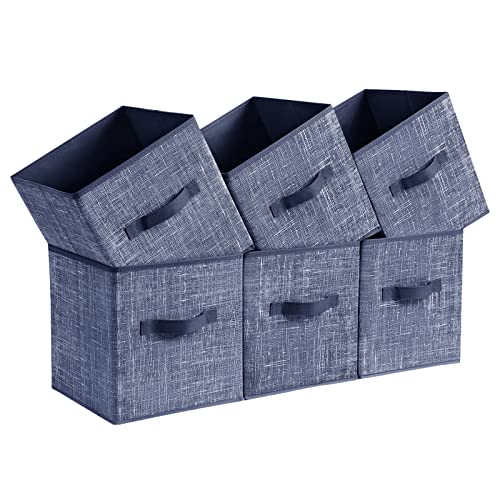 SONGMICS Storage Cubes, 11-Inch Non-Woven Fabric Bins with Double Handles, Set of 6, Closet Organizers for Shelves, Foldable, for Clothes, Misty Blue UROB026I01 - color: Misty Blue, size: 10.2''L x 10.2''W x 11''H