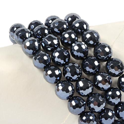 Justinstones Gemstone Crystals Chakra Beads Bracelet Crystal Healing 10mm Round Stretchable Bracelet for Her Gift - color: Faceted Electroplate Black Agate