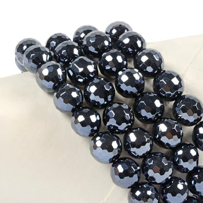 Justinstones Gemstone Crystals Chakra Beads Bracelet Crystal Healing 10mm Round Stretchable Bracelet for Her Gift - color: Faceted Electroplate Black Agate