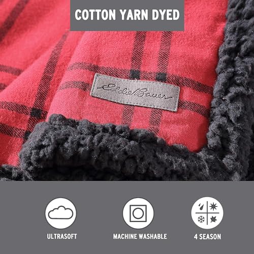 Eddie Bauer - Throw Blanket, Soft & Reversible Cotton Flannel Bedding, Throw Blanket for Couch or Bed (Kettle Falls Red/Black, 50" x 60")