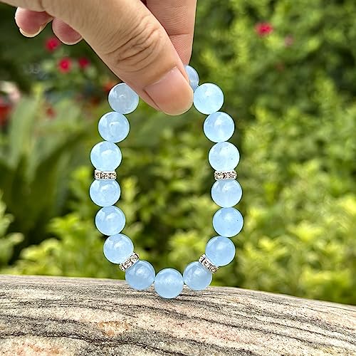 Healing Bracelet For Women Anxiety Crystal Bracelet Chakra Beaded Bracelets Rose Quartz Crystals And Healing Stones Yoga Bead Bracelet Calming Stretch Bracelet Stress Relief Gifts For Women - color: Blue-Chalcedony