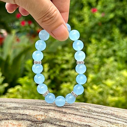 Healing Bracelet For Women Anxiety Crystal Bracelet Chakra Beaded Bracelets Rose Quartz Crystals And Healing Stones Yoga Bead Bracelet Calming Stretch Bracelet Stress Relief Gifts For Women - color: Blue-Chalcedony