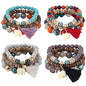 Bohemian Stackable Wood Wooden Beads Elephant Charm Tassel Stretchy Bracelet Set for Women Men Multilayered Multicolor Acrylic Resin Seeds Bracelet Ethnic Jewelry Gift - color: A elephant