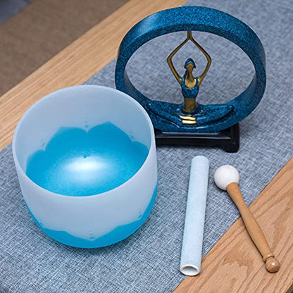 Leize Blue Lotus Design Quartz Crystal Singing Bowl G Note Throat Chakra Blue 10" with Heavy Duty Carrying Case Suede Striker - color: lotus design, size: 10" G Note