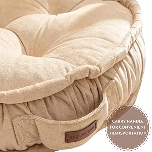 Floor Pillow, Round Boho Floor Pillow, Thick Quilted Seat Cushion, Cat and Dog Bed, Comfortable Floor Cushions for Adults, Soft Meditation Cushion, Bench Cushion, Beige, 22" 5" Inch