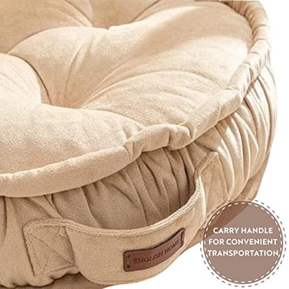 Floor Pillow, Round Boho Floor Pillow, Thick Quilted Seat Cushion, Cat and Dog Bed, Comfortable Floor Cushions for Adults, Soft Meditation Cushion, Bench Cushion, Beige, 22" 5" Inch