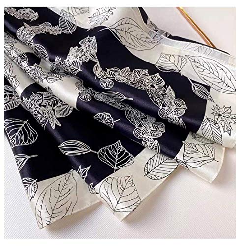 ANDANTINO 100% Pure Mulberry Silk Scarf 35" Large Square Lightweight Headscarf –Women’s Hair Wraps-With Gift Packed - color: Black Leaves