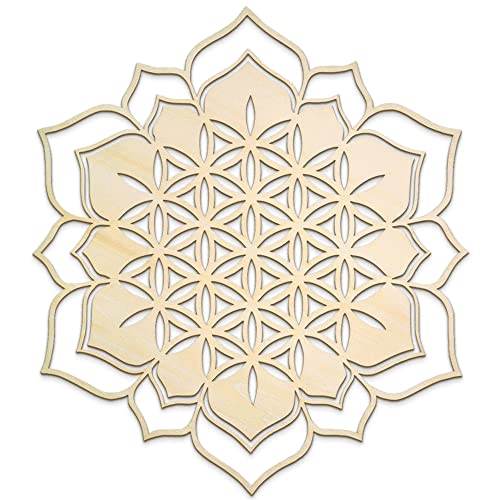 Fourth Level MFG 12" Flower of Life Lotus, Sacred Geometry Wood Wall Art, Creation Cycle Symbol, Zen Home Decor for Yoga and Meditation, Chakra Crystal Grid, Good Energy Spiritual Altar Decoration - color: 12" Flower of Lotus