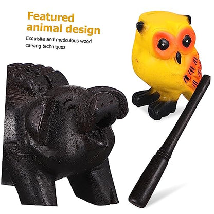 3pcs Wooden Sound Animals Music Block Toad Pig Owl Percussion Instruments for Home Decoration Realistic Sound