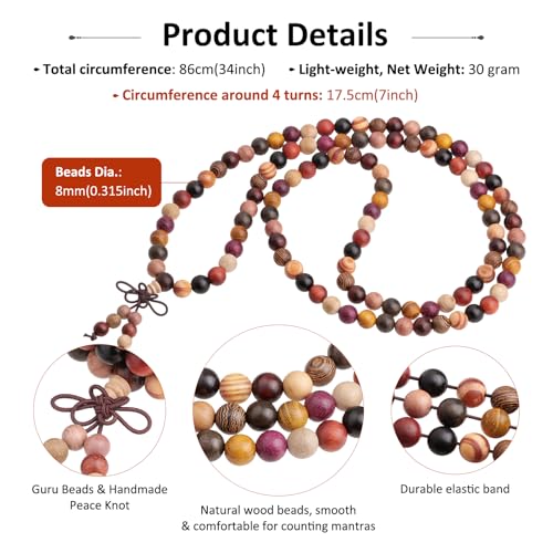 Nupuyai Natural Wood Wrap Bracelet for Women and Men, 108 Prayer Mala Beads Tibetan Necklace for Unisex Elastic Meditation Yoga Jewelry
