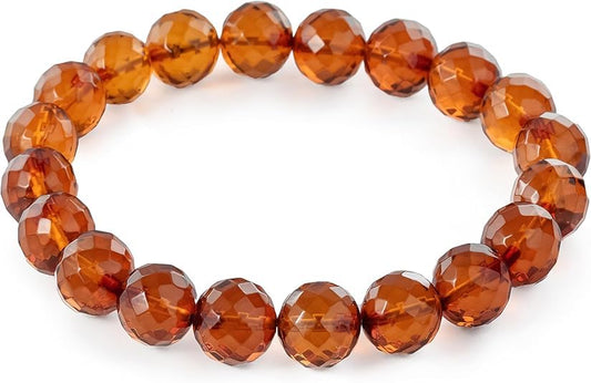 Natural Baltic Amber Bracelet for Women and Men – Stretch Wristband with Faceted Beads, Lightweight Unisex Jewelry Gift for Daily and Casual Wear - color: Cognac, size: Faceted