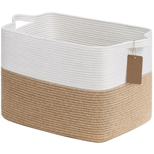 Goodpick Woven Storage Baskets for Organizing, Nursery Toy Baskets Storage Kids, Cotton Rope Basket with Handles, Rectangle Blanket Basket for Living Room, 18 x 14 x 12 Inches - color: Jute, size: 18"L x 14"W x 12"H