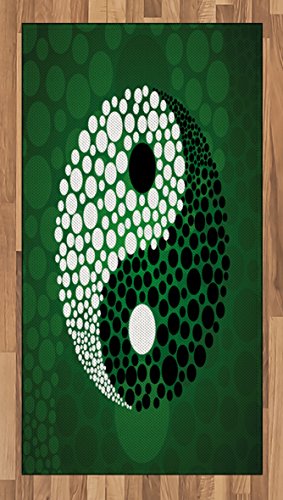 Ambesonne Ying Yang Area Rug, Digital Style Yin Yang Form Nature Themed Meditation Dots Print, Flat Woven Accent Rug for Living Room Bedroom Dining Room, 2' 6" x 5', Green Black White