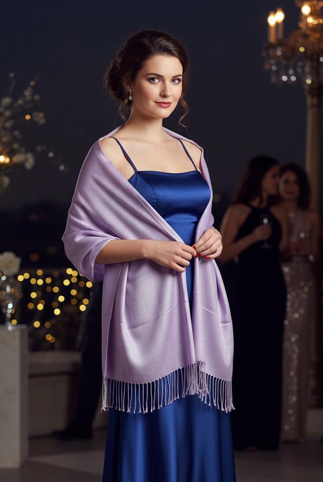 Pashmina Shawls Wraps for Women. Dress Cover Up Formal. Cashmere Feel Wrap for Evening Dress. - color: Lavender Purple