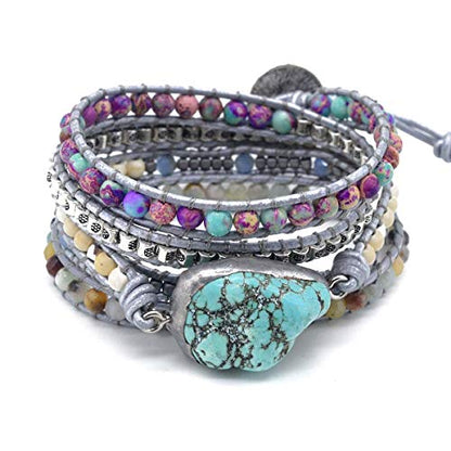 Boho Wrap Bracelet for Women, Handmade Natural Imperial Jasper Multi-Layer Stone Beaded Bracelet, Bohemian Healing Crystal Stone Jewelry Gifts - color: Turquoises