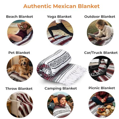 Mexican Blanket (Authentic Handmade Falsa) - Durable, Lightweight Baja Indian Blanket for Yoga, Beach, Camping, Picnic, Car/Truck, Outdoor Mexican Throw, Baja Saddle Blanket, 70"x50", Cherry - color: Cherry