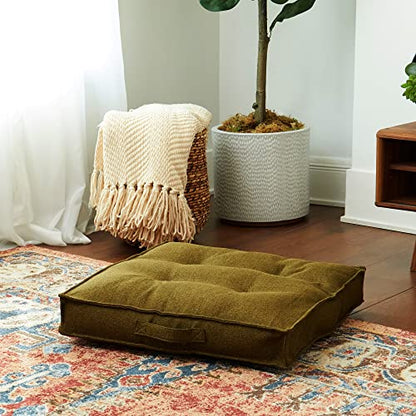 Square Tufted Floor Pillow with Removable Cover, Moss, Small (24") - color: Moss, size: Small (24")