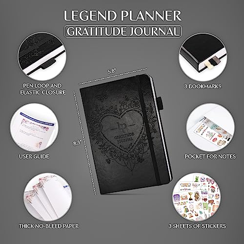 Legend Gratitude Journal – Guided Daily Journal to Foster Positivity & Happiness – Grateful Notebook to Write In – Inspirational Affirmation & Thankful Notebook – Hardcover (Black) - color: Black debossed