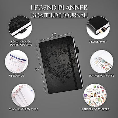 Legend Gratitude Journal – Guided Daily Journal to Foster Positivity & Happiness – Grateful Notebook to Write In – Inspirational Affirmation & Thankful Notebook – Hardcover (Black) - color: Black debossed