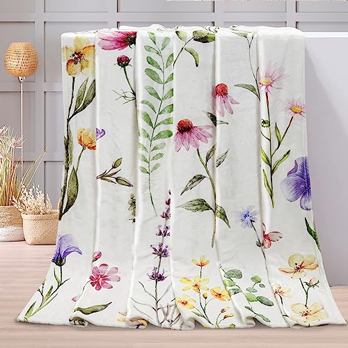 Tupmnbry Wildflowers Throw Blanket Botanical Floral Printed Blanket Super Soft Flannel Throw Blankets Lightweight Fluffy Plush Fuzzy Bed Blankets for Bedding Sofa 50"X60"