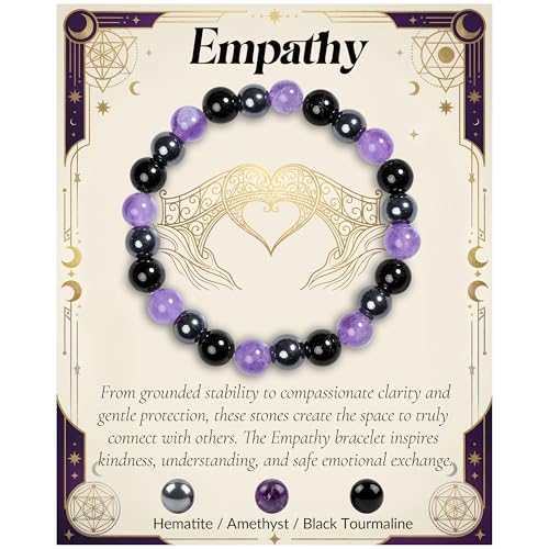 Bivei Protection Bracelet, Strength Crystal Healing Bracelet 8MM - Spiritual Stretch Beaded Jewelry for Women Men Gift - color: Empathy