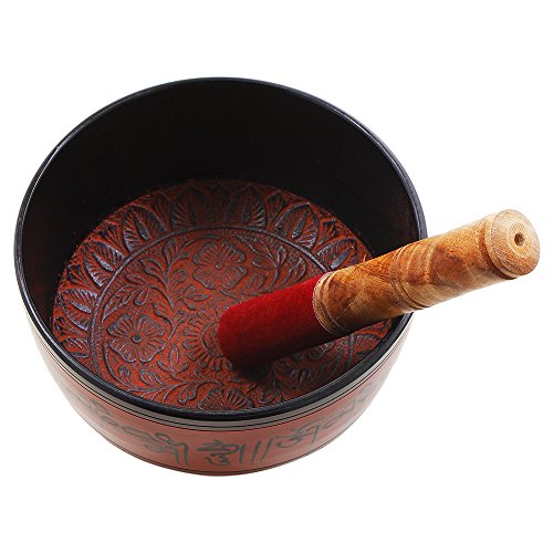 Store Indya Tibetan Singing Bowl Set - Authentic Meditation Sound Bowl for Yoga, Chakra Healing, and Stress Relief - Unique Spiritual Gifts for Women and Men - color: RED