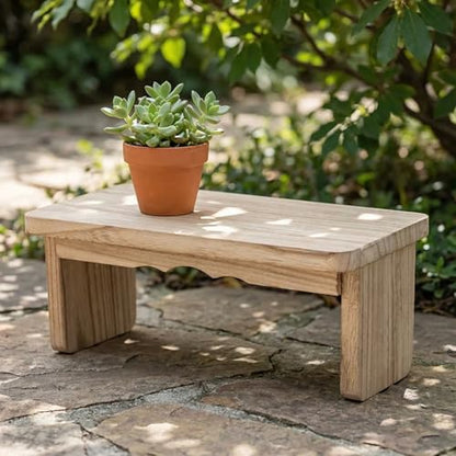 Wooden Step Stool - 9'' One Step Stool for Adults, Wooden Beside Step, Heavy Duty/Portable/Nonslip/Durable Construction Safe Step for Bedroom/Kitchen (Light Wood)