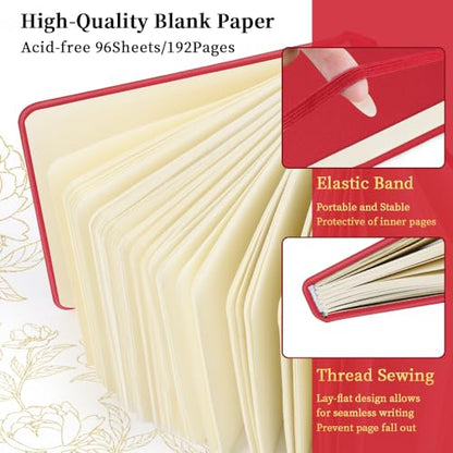 E-WEICHEN Square 5x5 inches 80gsm 96sheets/192 Pages Notebooks Blank Sketchbooks Travel Journal Pocket Hardcover Paint Writing Diary Memo Planner PU Leather Cover. Red - color: PU Cover-5x5in-Red