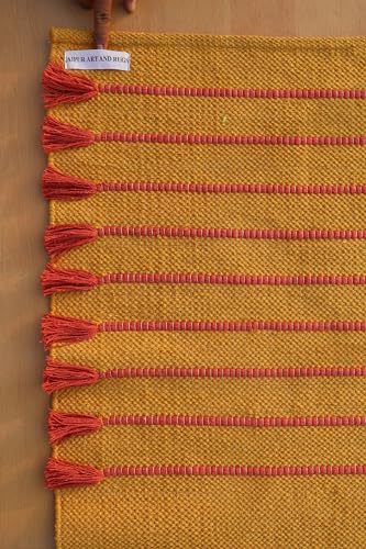 Jaipur Art & Rugs Cotton Yoga Rug - Eco-Friendly Hand-Woven Thick Mat (24”x72”x5mm) for Everyday Fitness at Home - Comfortable & Extra-Long - color: Mustard-Red