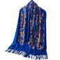 Embroidered Brushed Shawl Paisley Leaves Pattern Scarf Soft Ponchos Wrap Cape With Fringes - color: 07-royal Blue