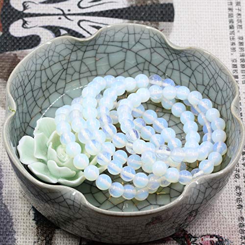 Keleny Gem Semi Precious Gemstones 8mm Natural Quartzite Stone Round Beads Crystal Stretch Bracelet 7 Inch Unisex - color: Synthetic White Opalite Glass
