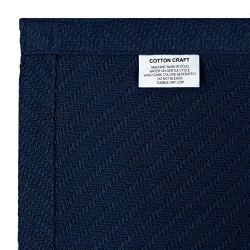 COTTON CRAFT Soft Cotton Thermal Blanket - Plush Herringbone Twill - All Season Luxurious Breathable Skin Friendly Lightweight Cooling Throw Blanket - Sofa Couch Travel Camping Dorm - Full Queen Navy - color: Navy, size: Full-Queen