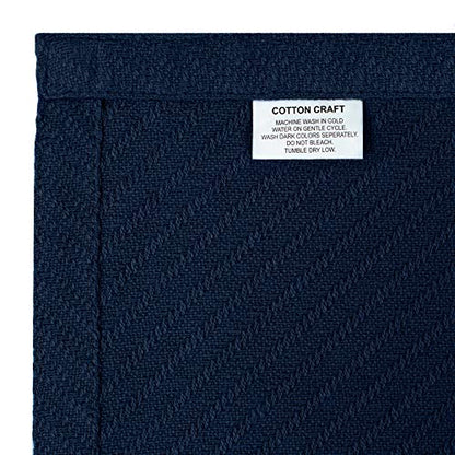 COTTON CRAFT Soft Cotton Thermal Blanket - Plush Herringbone Twill - All Season Luxurious Breathable Skin Friendly Lightweight Cooling Throw Blanket - Sofa Couch Travel Camping Dorm - Full Queen Navy - color: Navy, size: Full-Queen