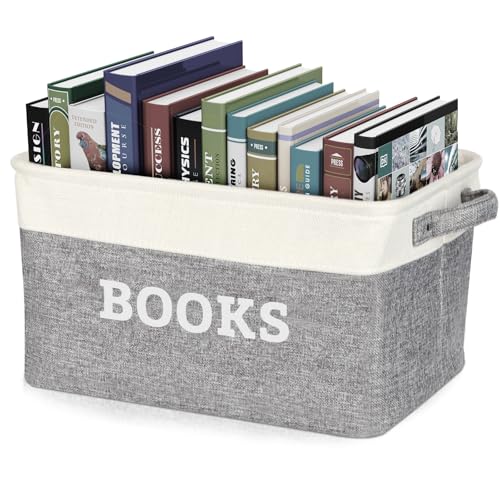 Lukeline Book Storage Baskets for Organizing, 15.5 x 11.6 x 9.4 Storage Basket for Books Cookbook and Recipe, Collapsible Storage Bin, Decorative Baskets for Home, Shelves, Classroom (BOOKS) - color: BOOKS