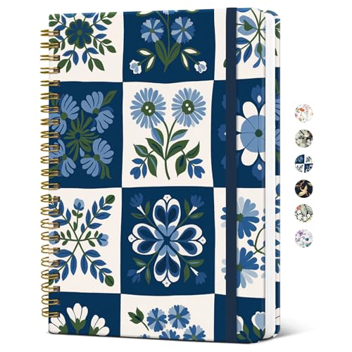 Taja Spiral Journal Notebook for Women, Pretty Hardcover Lined Notebook for Work & Note Taking, Aesthetic Cute Journal for Writing, 140 Pages, 5.8"x8.3", Petal Array - color: E-Petal Array