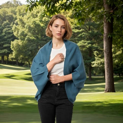 WaJuemy Shrug Sweater Shawl Wraps for Women Soft Cashmere Ponchos Sweater Cardigan Casual Open Front Top Cape Shawls - color: 09 Turquoise