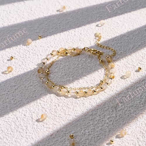 Farfume Crystal Bracelet Beaded Bracelets 4mm Natural Stone Beads Gemstone Handmade Jewelry Gift for Women - color: Citrine-Joy