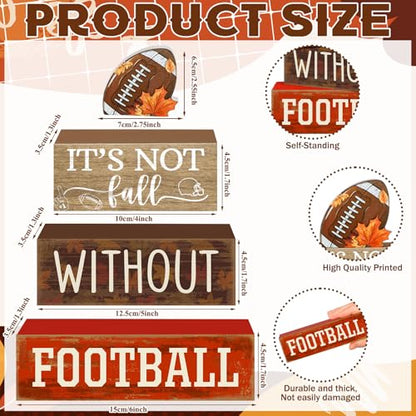 Yuntau 4 Pcs Football Fall Table Decorations Football Tiered Tray Decor Rustic Autumn Wooden Blocks Sign It's Not Fall Without Centerpiece Decorative Faux Book Sign for Room Coffee Table Mantel Shelf - style: Football Fall
