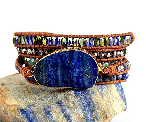Boho Wrap Bracelet for Women, Handmade Natural Imperial Jasper Multi-Layer Stone Beaded Bracelet, Bohemian Healing Crystal Stone Jewelry Gifts - color: Lazuli