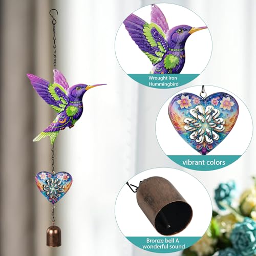 Metal Hummingbird Hanging Decor, Bird Wind Chime Bell Hanging Decor for Outdoor Garden Yard Doors Walls Living Rooms Bedrooms, 2 Pack (Bird-b-Heart) - style: bird-b-heart