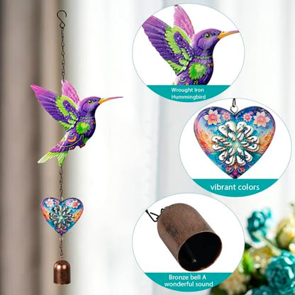 Metal Hummingbird Hanging Decor, Bird Wind Chime Bell Hanging Decor for Outdoor Garden Yard Doors Walls Living Rooms Bedrooms, 2 Pack (Bird-b-Heart) - style: bird-b-heart