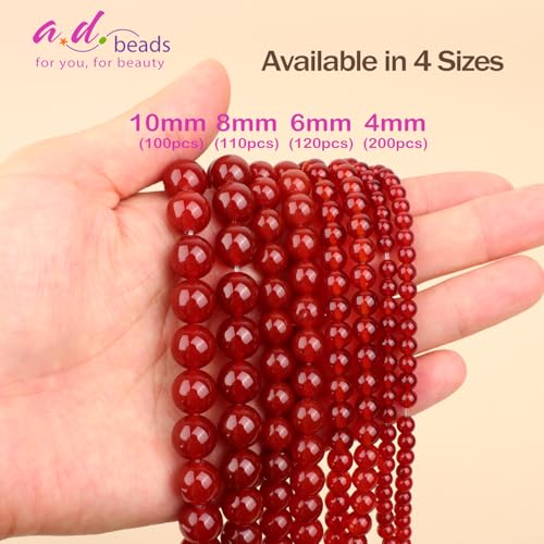 AD Beads 8mm Natural Round Loose Beads 110 Pieces, for Making 108 Mala Prayer Beads Necklace, Bracelet & Yoga Meditation, Jewelry Design (Carnelian) - color: Carnelian, size: 8mm-110pcs