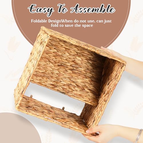 Layhit 4 Pcs Wicker Storage Basket Water Hyacinth Handwoven Baskets with Handles Foldable Woven Organizer Multipurpose Wicker Storage Bins for Bedroom Living Room(12 x 12 x 12'',Natural)
